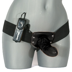 Black Vibrating Hollow Strap On close up